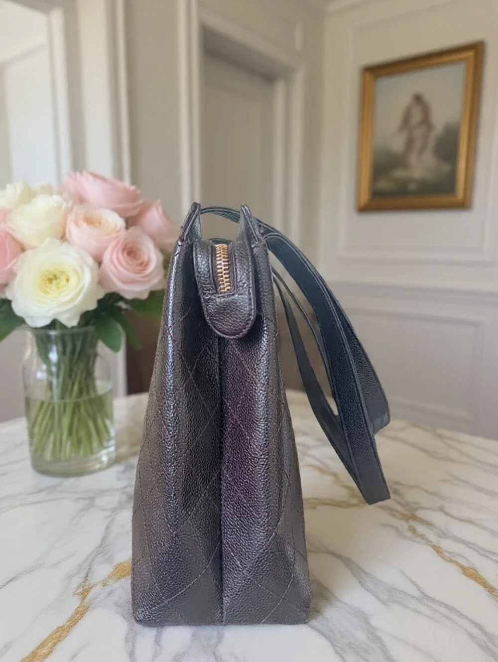 Chanel Vintage Black Caviar Diamond Quilted Shoulder Tote ✨ LIKE NEW